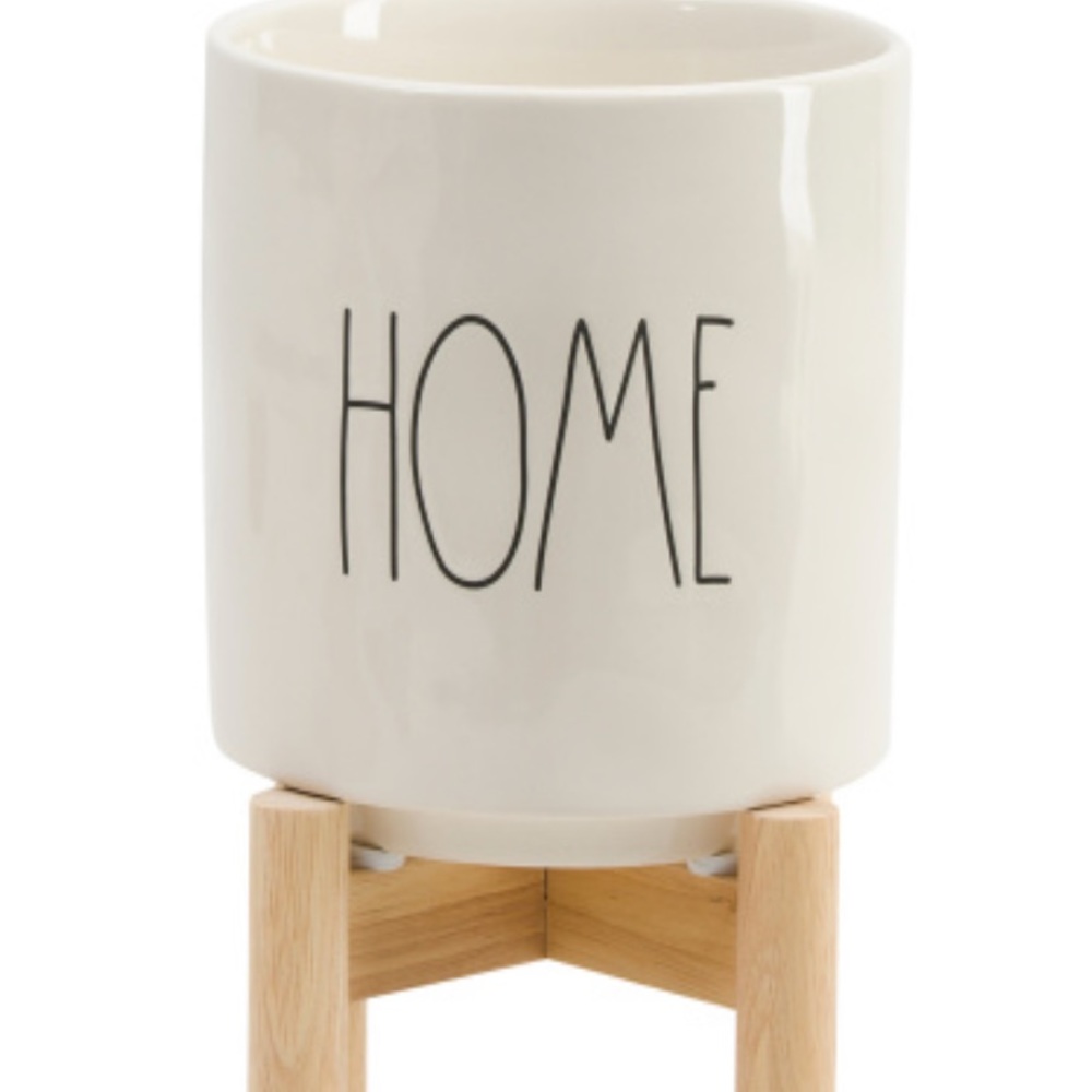 Rae Dunn HOME Planter On Wooden Stand White